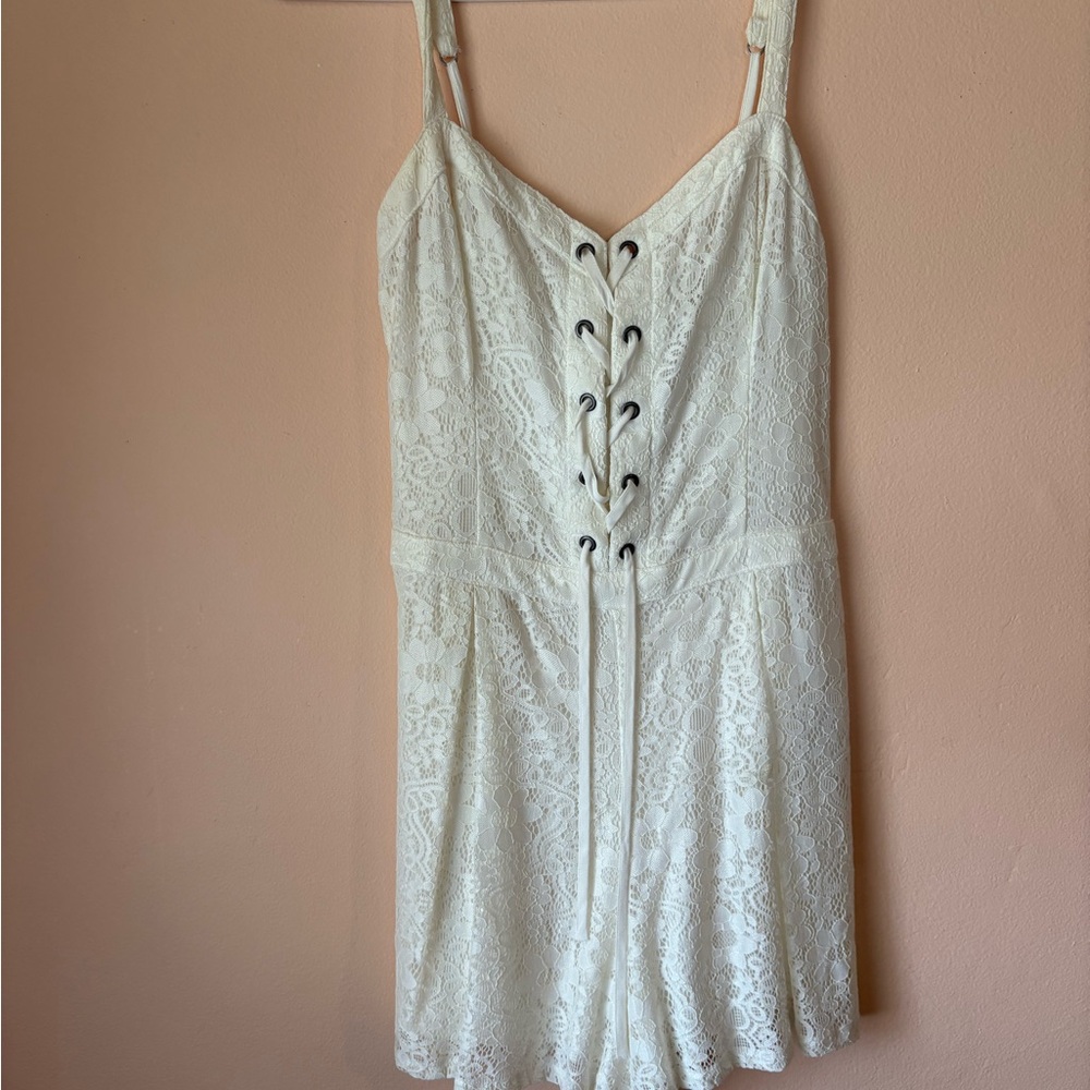 Hollister white Lace-Up romper